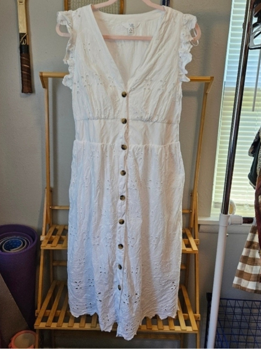 Time and Tru White Eyelet Button-Front Midi Dress